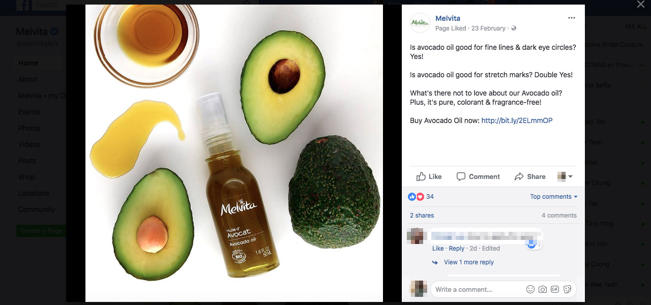 Melvita Malaysia Facebook Post